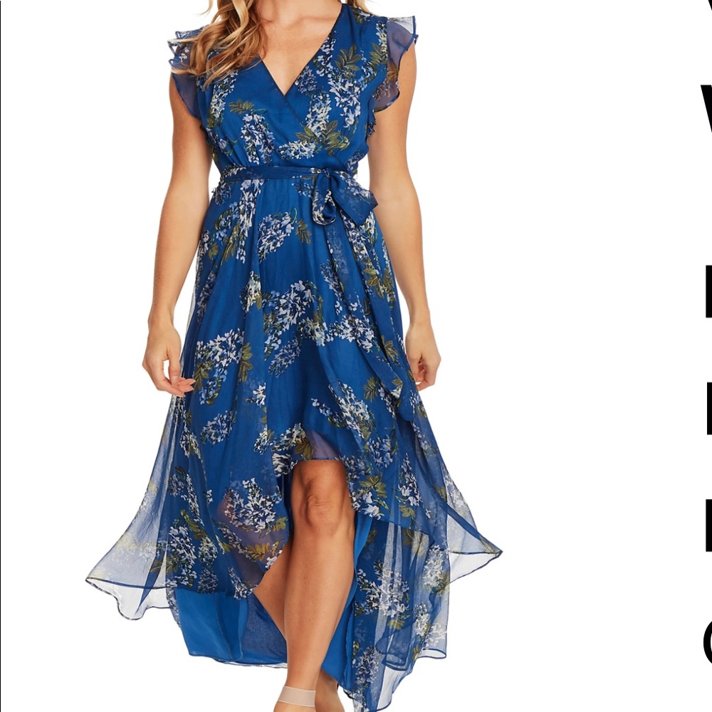 VINCE CAMUTO Weeping Willows Tie Waist High/low Dress In Dusk Blue